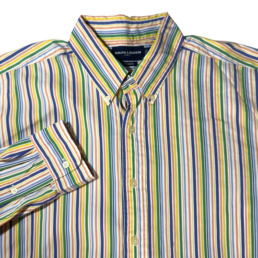 Ralph Lauren Golf Button Down Shirt Mens XL Multi Color Excellent Tilden Stripe